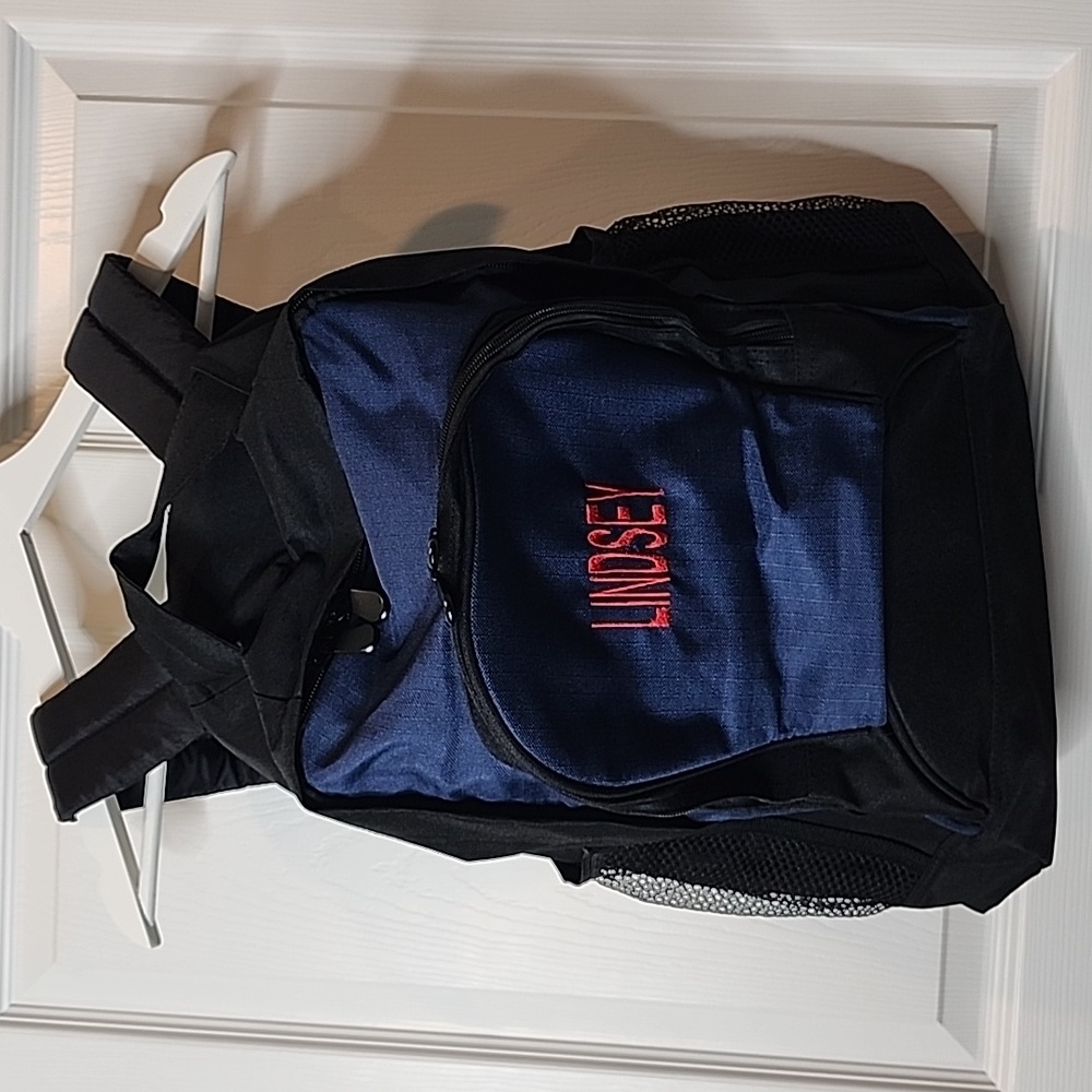 NWOT Augusta Sportswear Navy Ripstop Backpack ***LINDSEY Embroidered in Red***